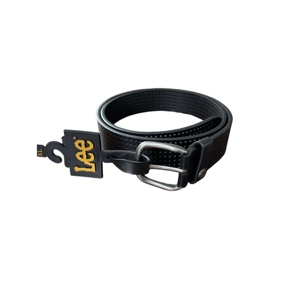 Men's Lee Black Perforated Belt One Size with Silver Buckle
